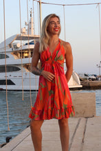 Load image into Gallery viewer, Tropical Sunset Silk Mini Ibiza Dress