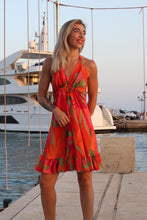 Load image into Gallery viewer, Tropical Sunset Silk Mini Ibiza Dress