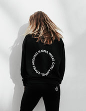 Load image into Gallery viewer, Ladies Black Karma what Goes Around Comes Around Round Neck