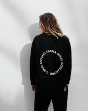 Load image into Gallery viewer, Ladies Black Karma what Goes Around Comes Around Round Neck