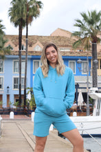 Load image into Gallery viewer, Unisex Sky Blue Luminous Chakra Hoodie