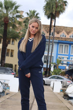 Load image into Gallery viewer, Unisex Navy Stripe V Neck Sweater