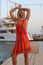 Load image into Gallery viewer, Tropical Sunset Silk Mini Ibiza Dress
