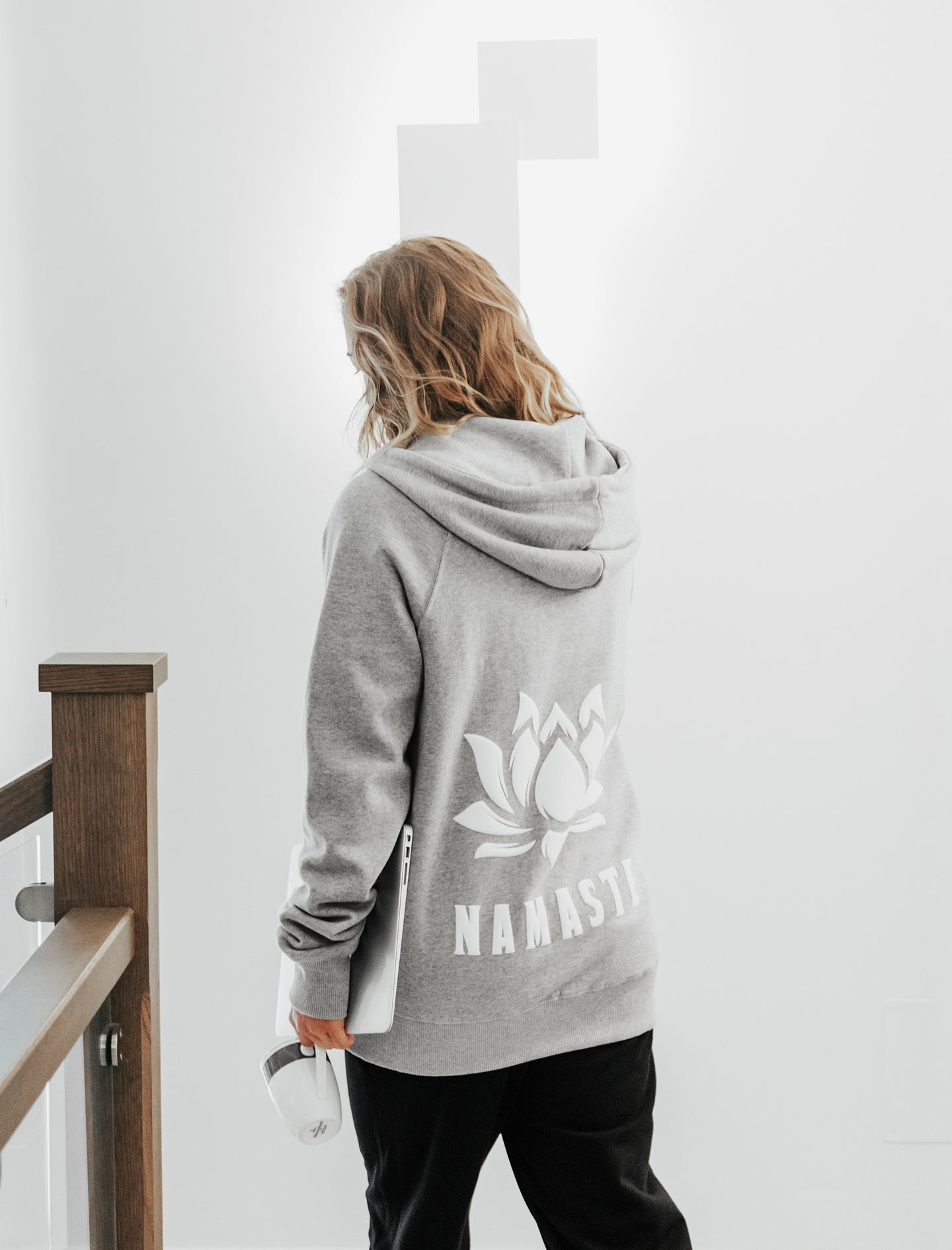 Unisex Melange Grey Namaste Zip Up Hoodie