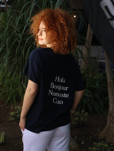 Ladies Hola, Bonjour, Namaste, Ciao  Navy T-Shirt