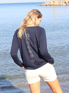 Ladies Navy Chakra Round Neck Sweater