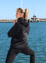 Load image into Gallery viewer, Ladies Ganesh Black Tie Front Hoodie
