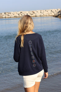 Ladies Navy Chakra Round Neck Sweater