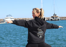 Load image into Gallery viewer, Ladies Ganesh Black Tie Front Hoodie
