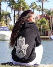 Load image into Gallery viewer, Unisex Hamsa Hand Black Hoodie
